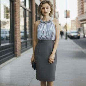 Jones Studio Bead & Crystal Embellished Gray & Black Dress, Size 10